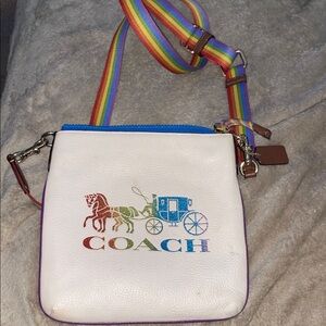 Coach White Crossbody Bag with Multicolor Strap